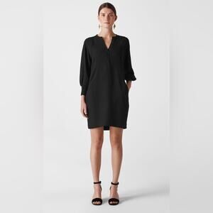 Whistles Zeta Rib Cuff V-neck Long Sleeve Shift Dress Classic Black Size 4